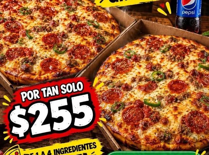 Popular item de Rosvil Pizzas: Promo Familiar Chicas (2 Pizzas Chicas + Refresco Chico GRATIS)