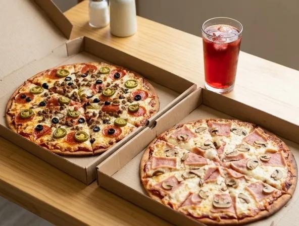 Popular item de Rosvil Pizzas: Promo Familiar Medianas (2 Pizzas Medianas + Agua de Sabor GRATIS)