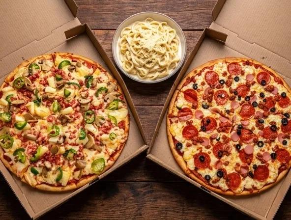 Popular item de Rosvil Pizzas: Promo Familiar Grandes (2 Pizzas Grandes + Pasta Alfredo GRATIS)